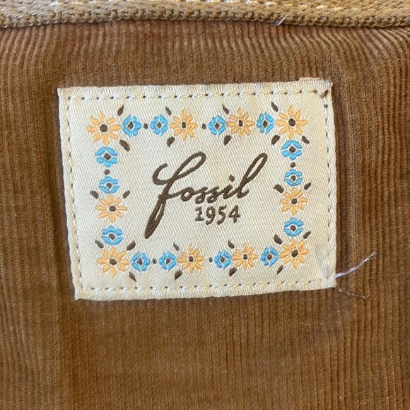 Fossil Brown Corduroy Crossbody Messenger Handbag Adjustable Strap Y2K Purse - Picture 4 of 15